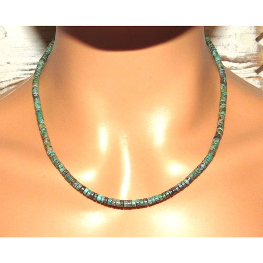 Navajo Rolled Turquoise Heishi Choker Necklace Native American 16L