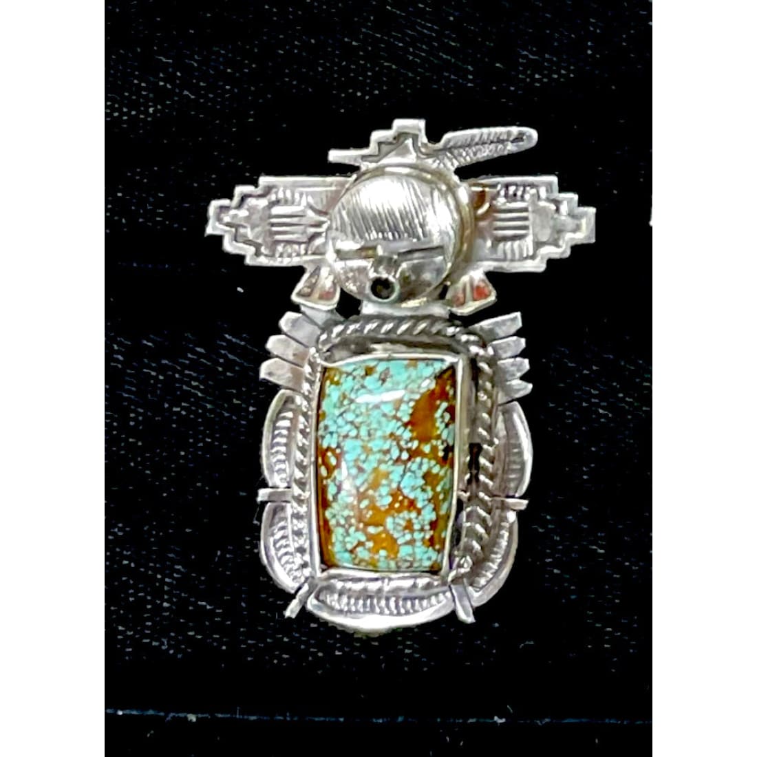 Navajo Butterfly Kachina Pendant Number 8 Turquoise Sterling Silver Bennie Ration