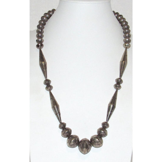 Old Pawn Handmade Navajo Pearls Necklace Stamped Saucer & Cones Beads Sterling
