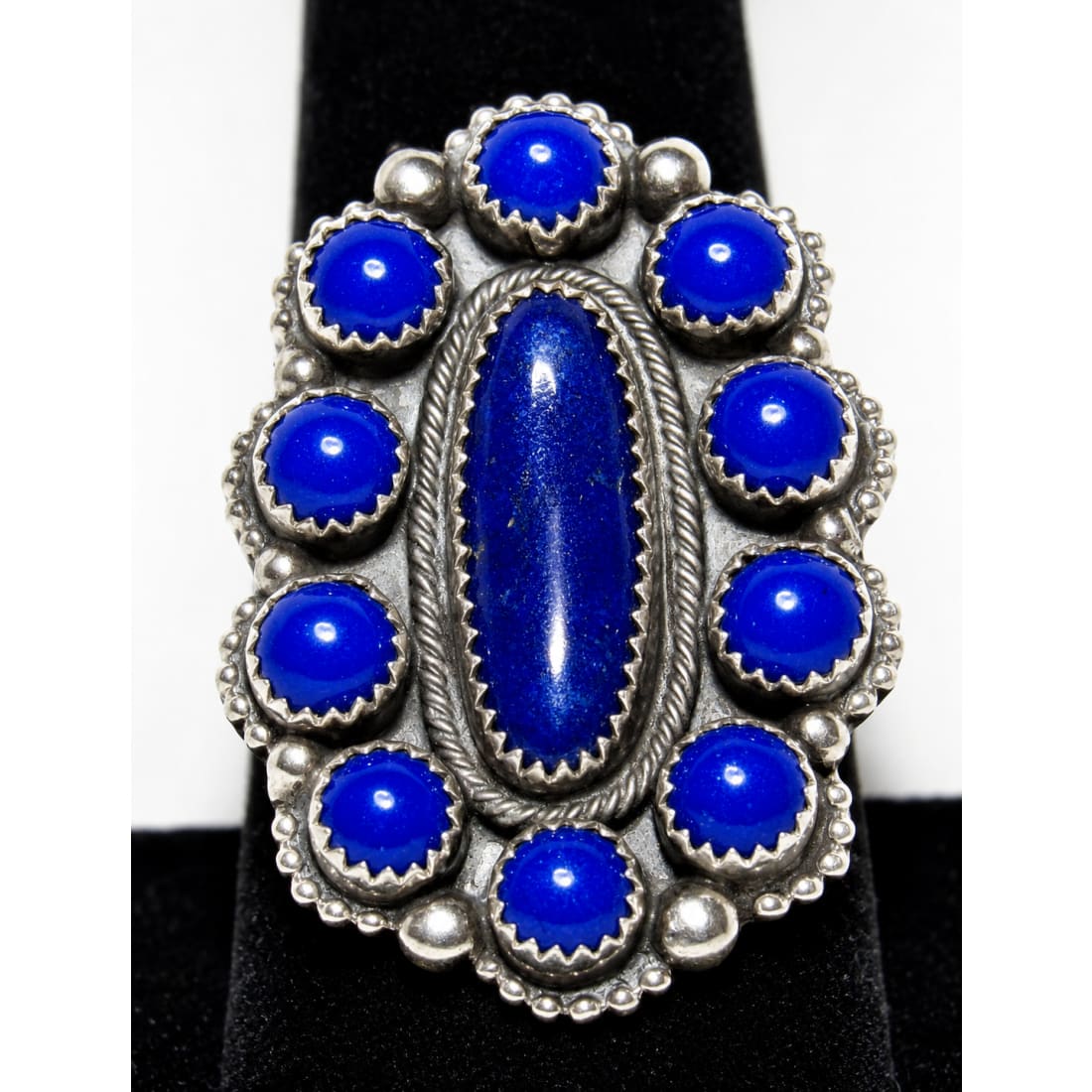 Navajo Lapis Lazuli Cluster Ring Size 10 Sterling Silver Native American