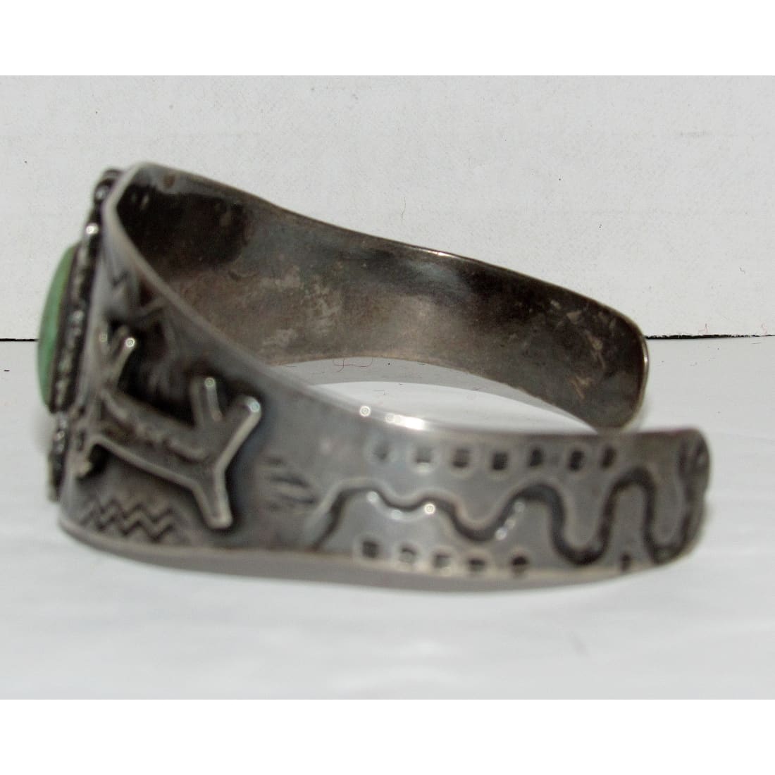 Fred Harvey Era Bracelet Navajo Sterling Turquoise Dog/Horse Snake Cuff Old Pawn