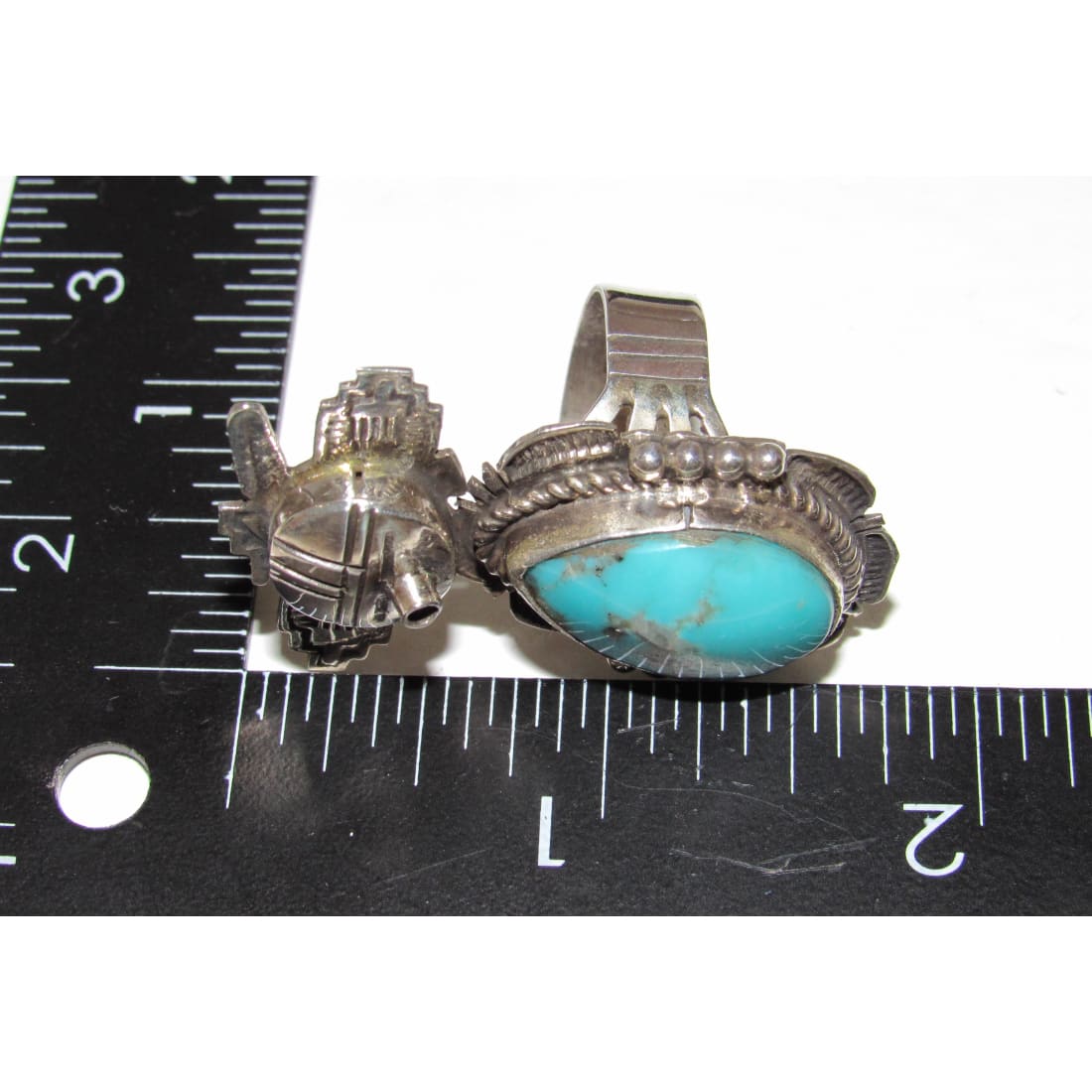 Navajo Kachina Ring Sz 8 Kingman Turquoise Sterling Bennie Ration Signed