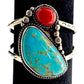 Old Pawn Navajo Turquoise Coral Sterling Silver Statement Cuff Bracelet