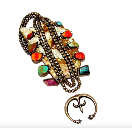 Navajo Squash Blossom Necklace Sterling Silver Turquoise Spiny Oyster G.Boyd