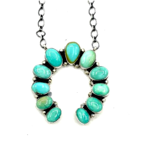 Navajo Carico Lake Turquoise Naja Necklace Squash Blossom Sterling Silver A. Martinez