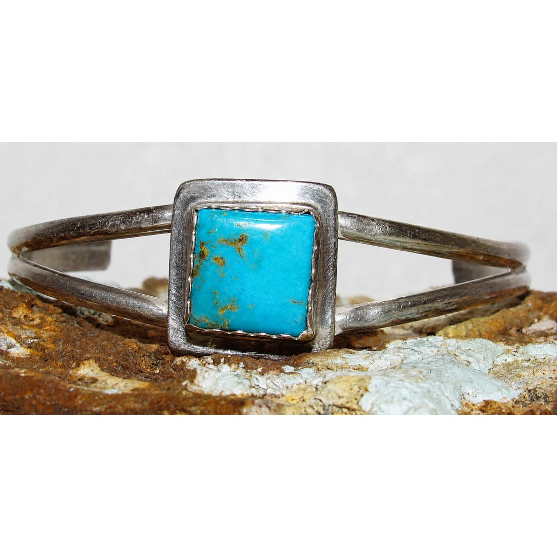 Vintage Navajo Turquoise Stacker Cuff Bracelet Sterling Silver Signed