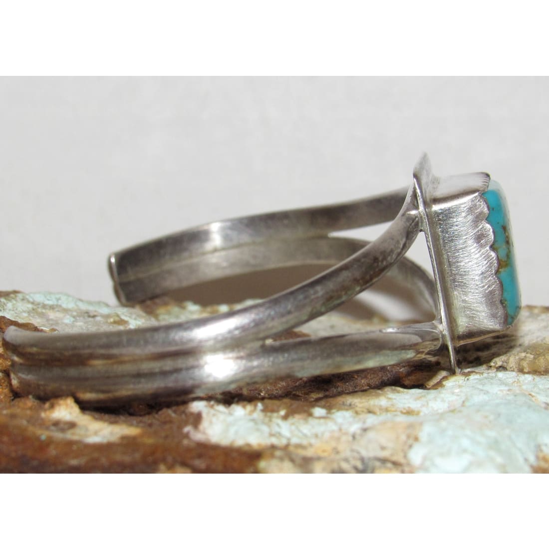 Vintage Navajo Turquoise Stacker Cuff Bracelet Sterling Silver Signed