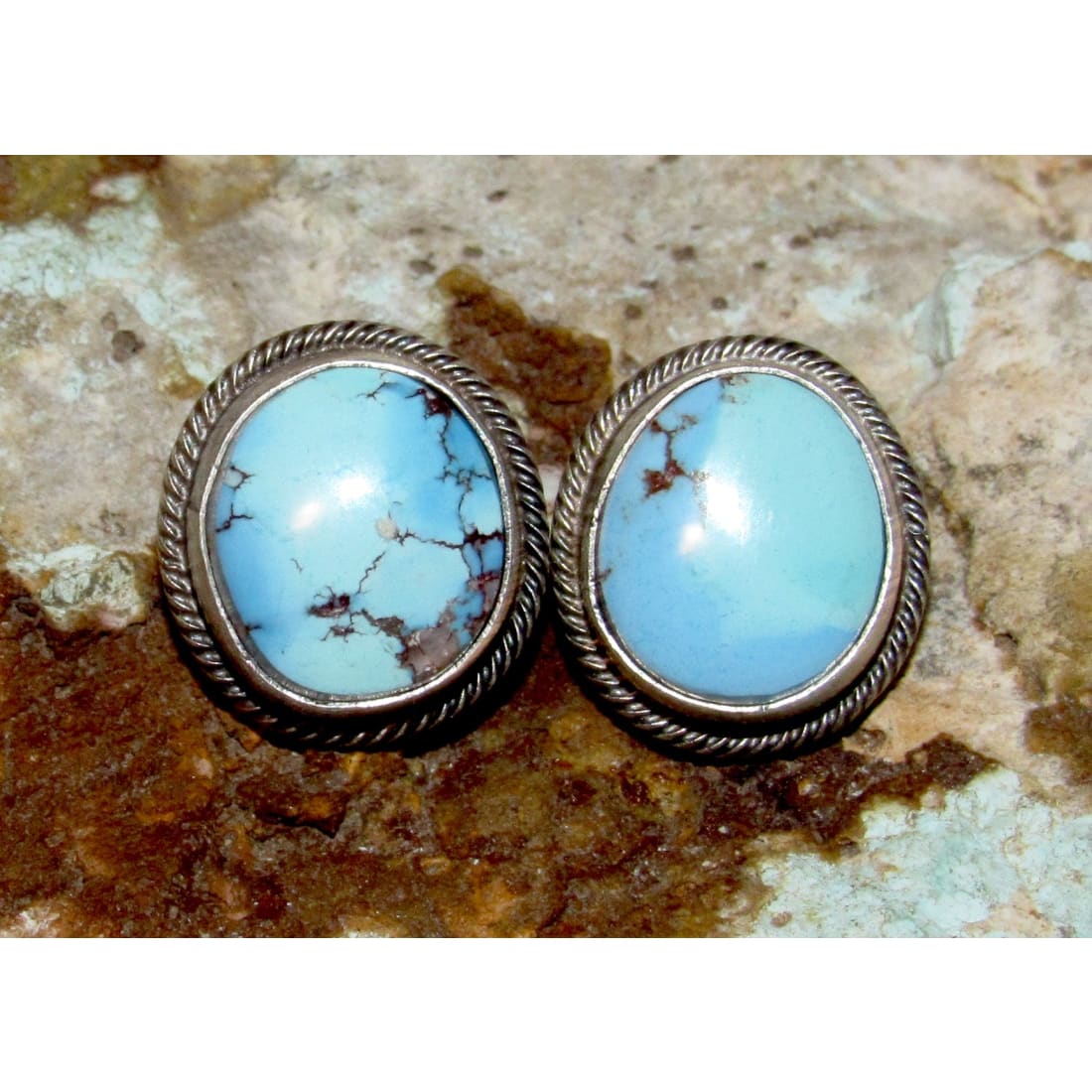 Navajo Golden Hills Turquoise Post Earrings Sterling Silver Tim Yazzie
