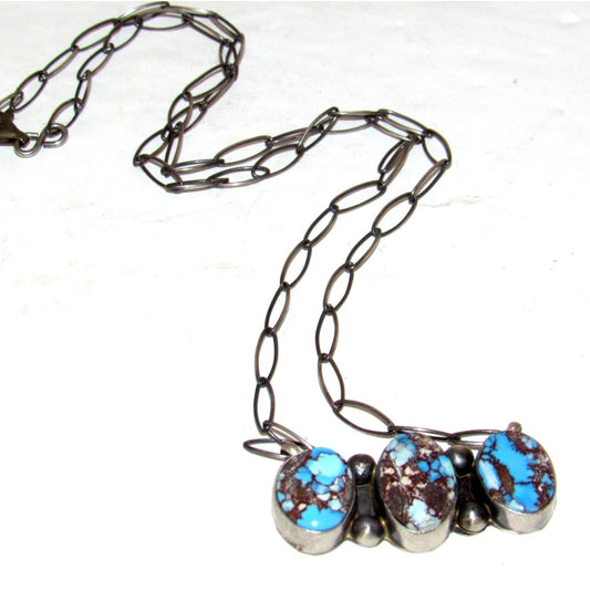 Navajo Golden Hills Turquoise Cluster Bar Necklace Sterling Silver S Skeets