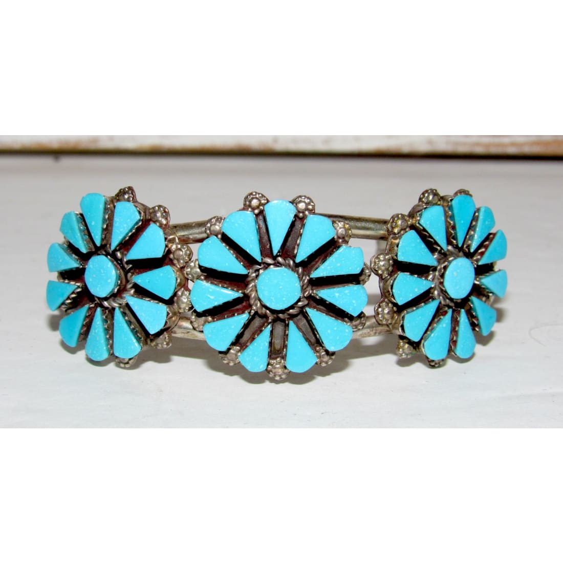 Zuni Turquoise Cluster Cuff Bracelet Sterling Silver David & Mary Chavez