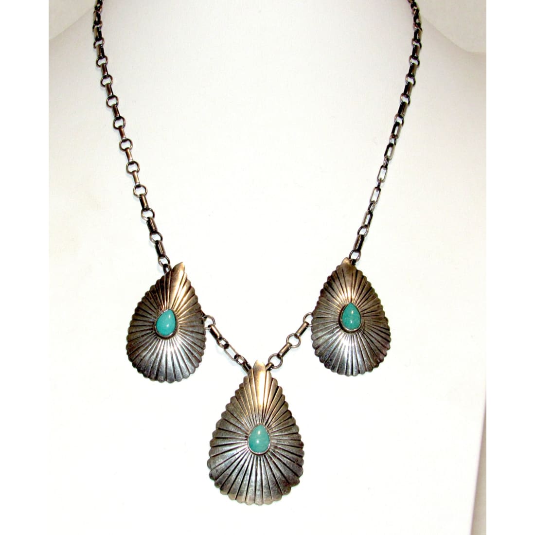 Navajo Turquoise Concho Necklace Verde Jake Sterling Silver