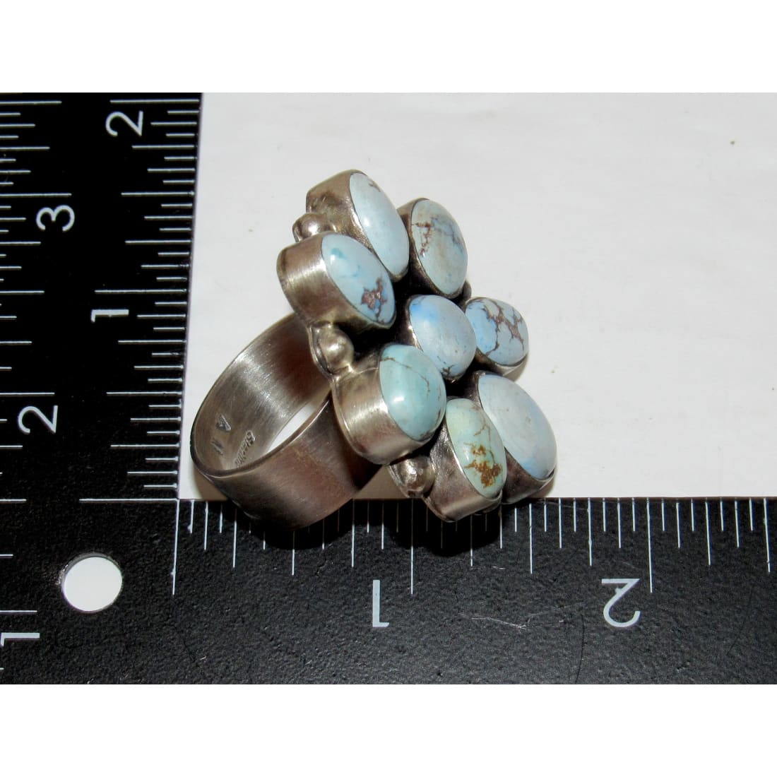 Massive Navajo Golden Hills Turquoise Cluster Ring Sz 8 Adjustable A. Martinez