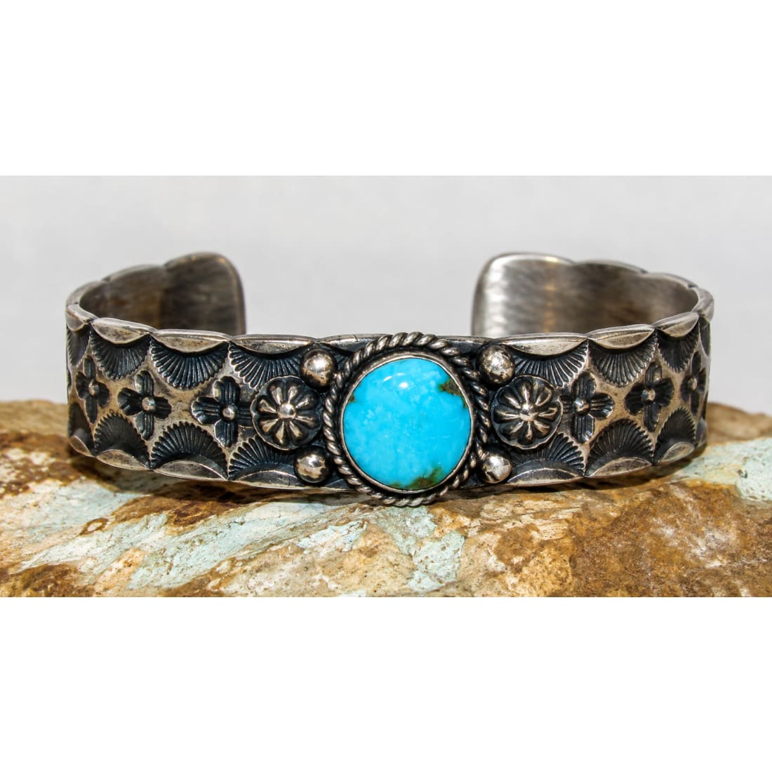 Navajo Blue Royston Stacker Cuff Bracelet Sterling Silver K Billah Signed