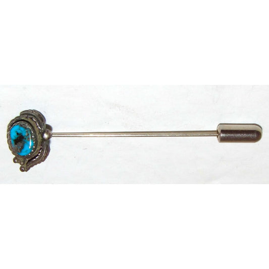 Old Pawn Navajo Turquoise Hat Pin Sterling Silver Lapel Pin
