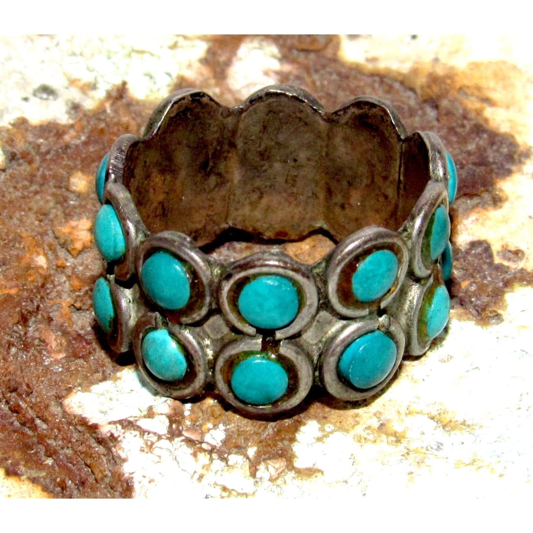 Vintage Southwest Sterling Silver Snake Eye Turquoise Ring Size 5 Pinky Ring