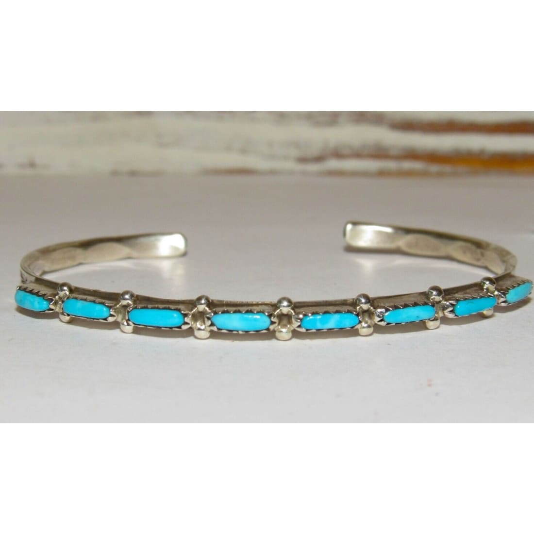 Zuni Turquoise Petit Point Stacker Cuff Bracelet Sterling Silver M. Hannaweeka