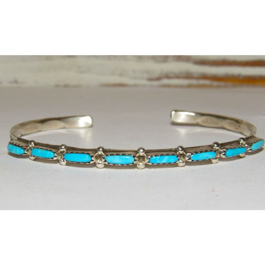 Zuni Turquoise Petit Point Stacker Cuff Bracelet Sterling Silver M. Hannaweeka
