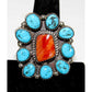 Navajo Cluster Ring Sz 7 Orange Spiny Oyster Kingman Turquoise Sterling Silver