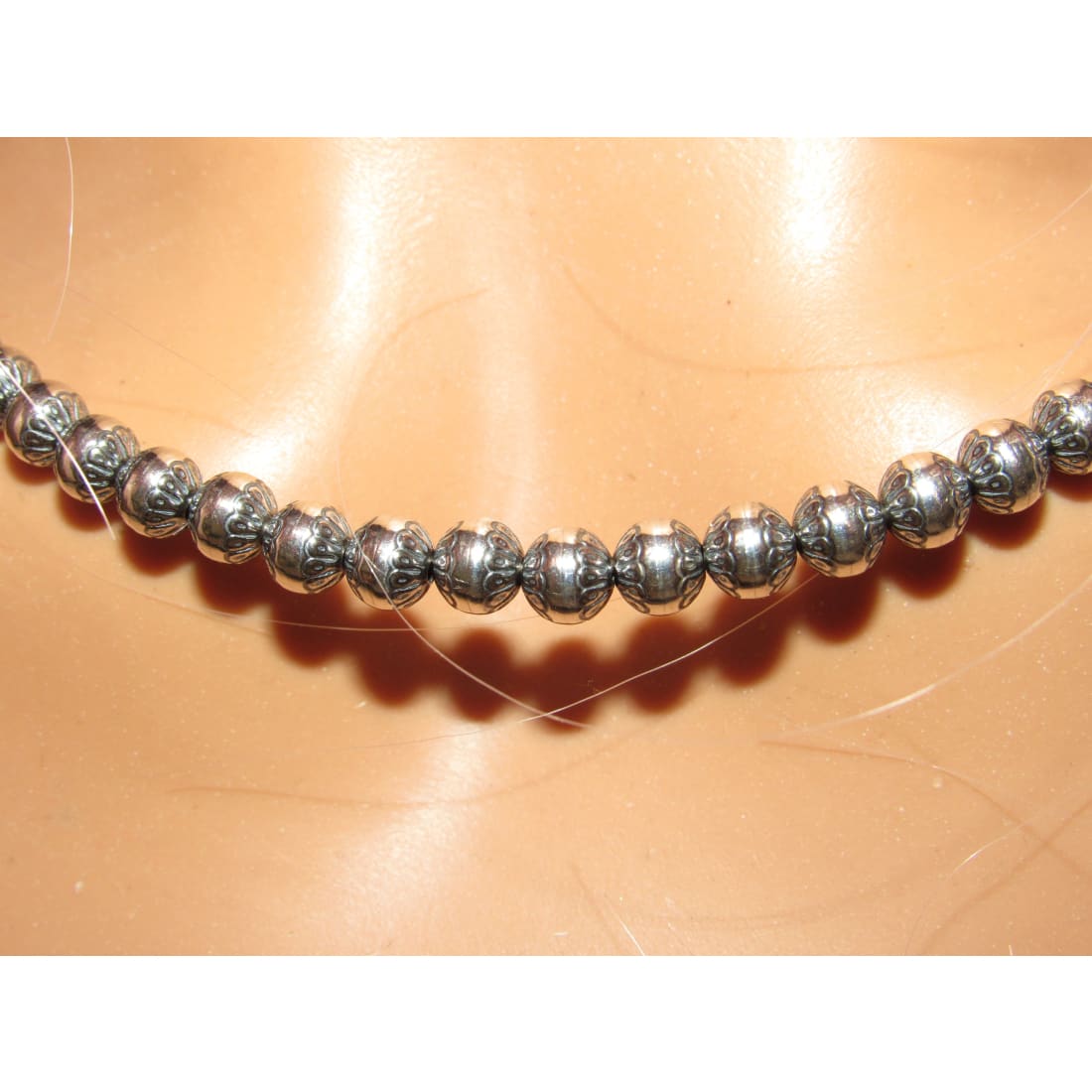 6mm Navajo Pearls Necklace Sterling Silver Stamped Beads Choker Necklace 18"L