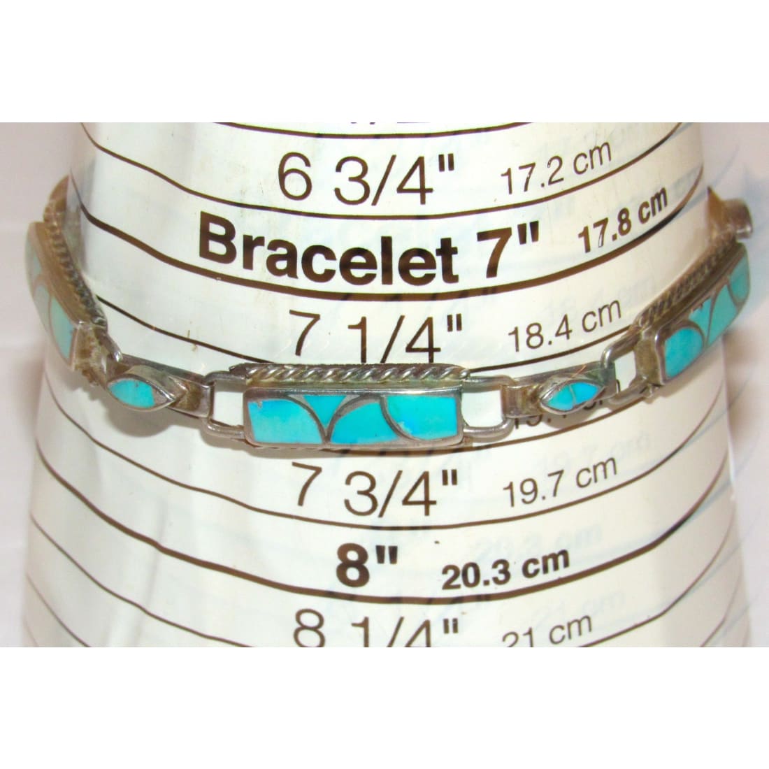 Old Pawn Zuni Link Bracelet Fish Scale Inlay Turquoise Sterling Silver Native