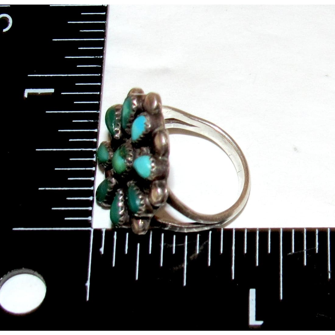 Old Pawn Zuni Turquoise Cluster Ring Sz 5 Sterling Native Vintage