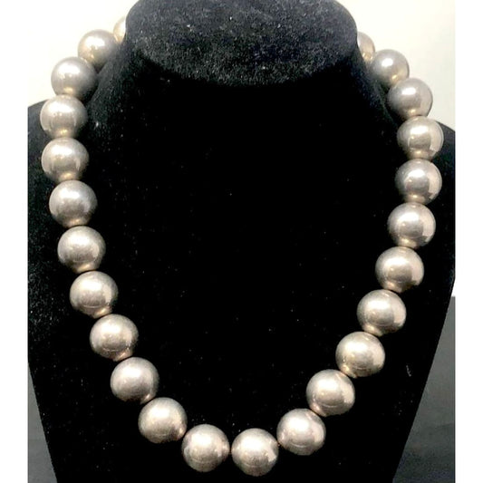 Vintage Mexican Necklace Sterling Silver 16" Beaded Choker Necklace 120G
