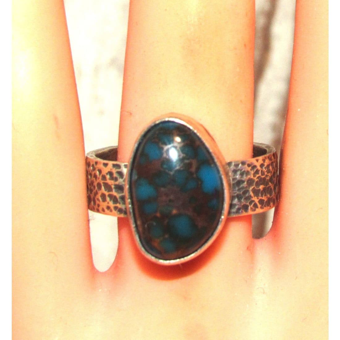 Navajo Morenci Turquoise Ring Sz 9.5 Sterling Silver Eli Skeets