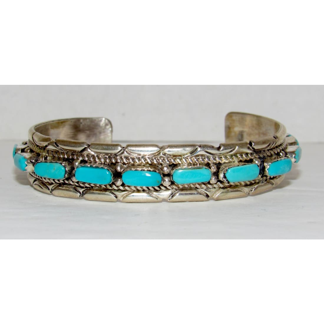 Zuni Sleeping Beauty Turquoise Cuff Bracelet Sterling Silver Stacker J Waseta