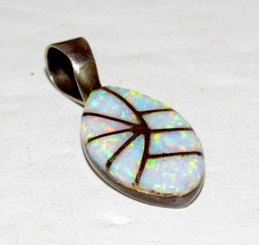 Vintage Navajo Opal Inlay Pendant Sterling Silver Signed