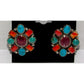 Vintage Navajo Turquoise Purple Orange Spiny Cluster Earrings Sterling Silver