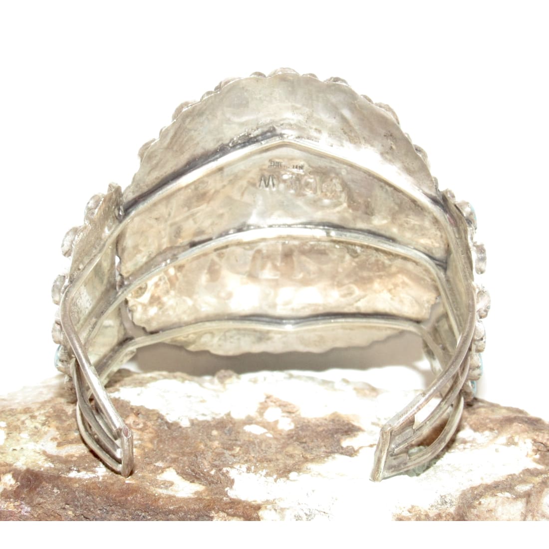 Navajo Turquoise Cluster Sterling Silver Cuff Bracelet D. Wauneka