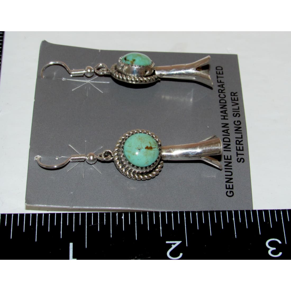 Navajo Squash Blossom Earrings Sterling Silver Turquoise Native American