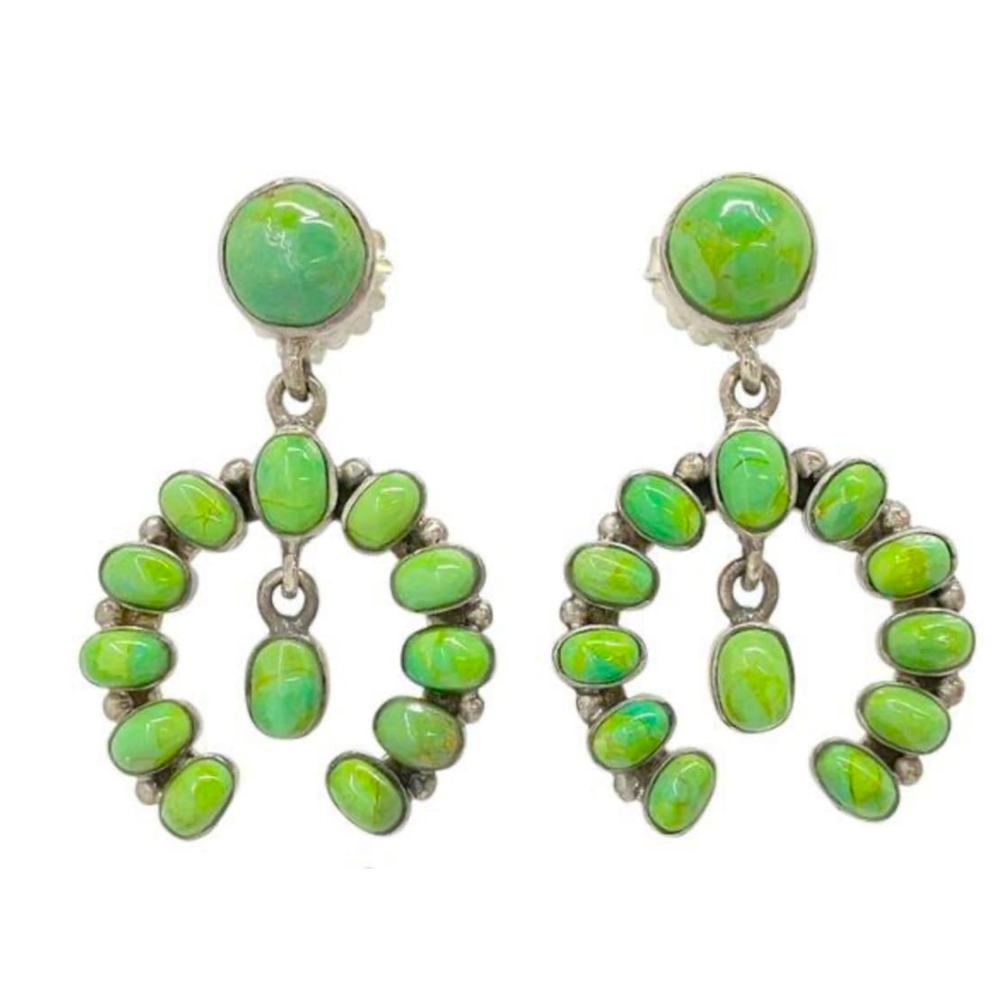 Vintage Navajo Green Valley Turquoise Cluster Naja Dangle Earrings Sterling Silver
