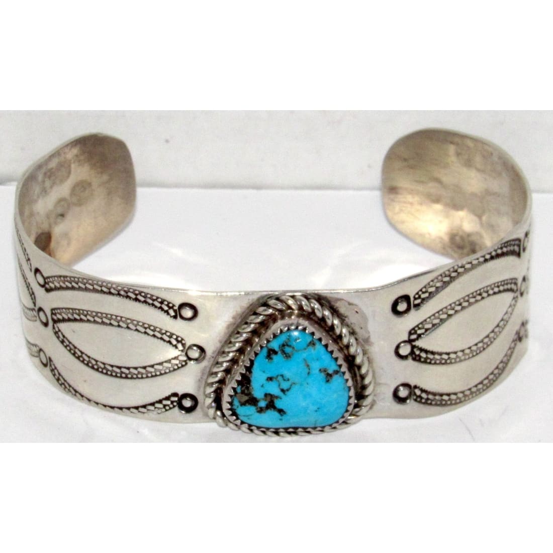 Vintage Navajo Ingot Cuff Bracelet Kingman Turquoise Sterling Silver Signed