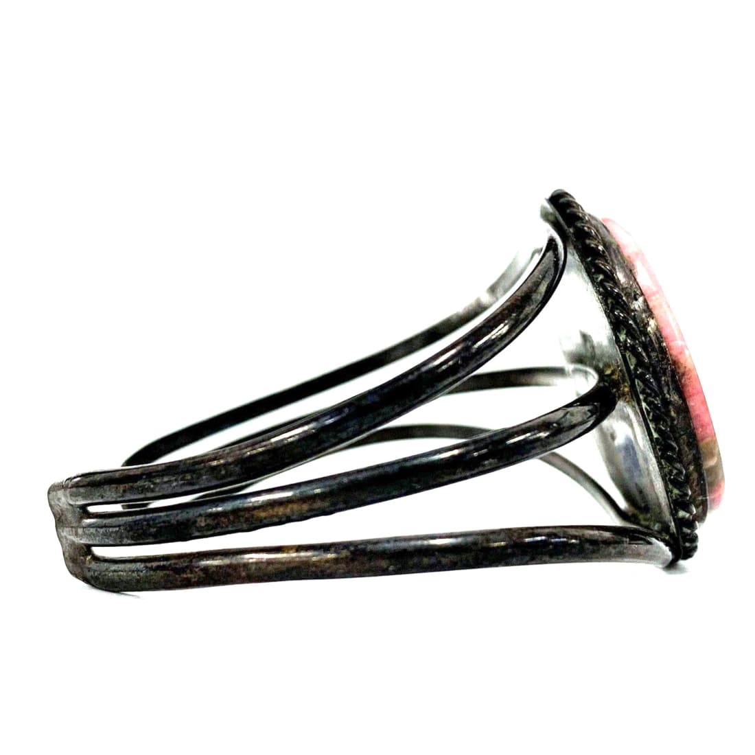 Vintage Navajo Pink Rhodonite Cuff Bracelet Sterling Silver Native American