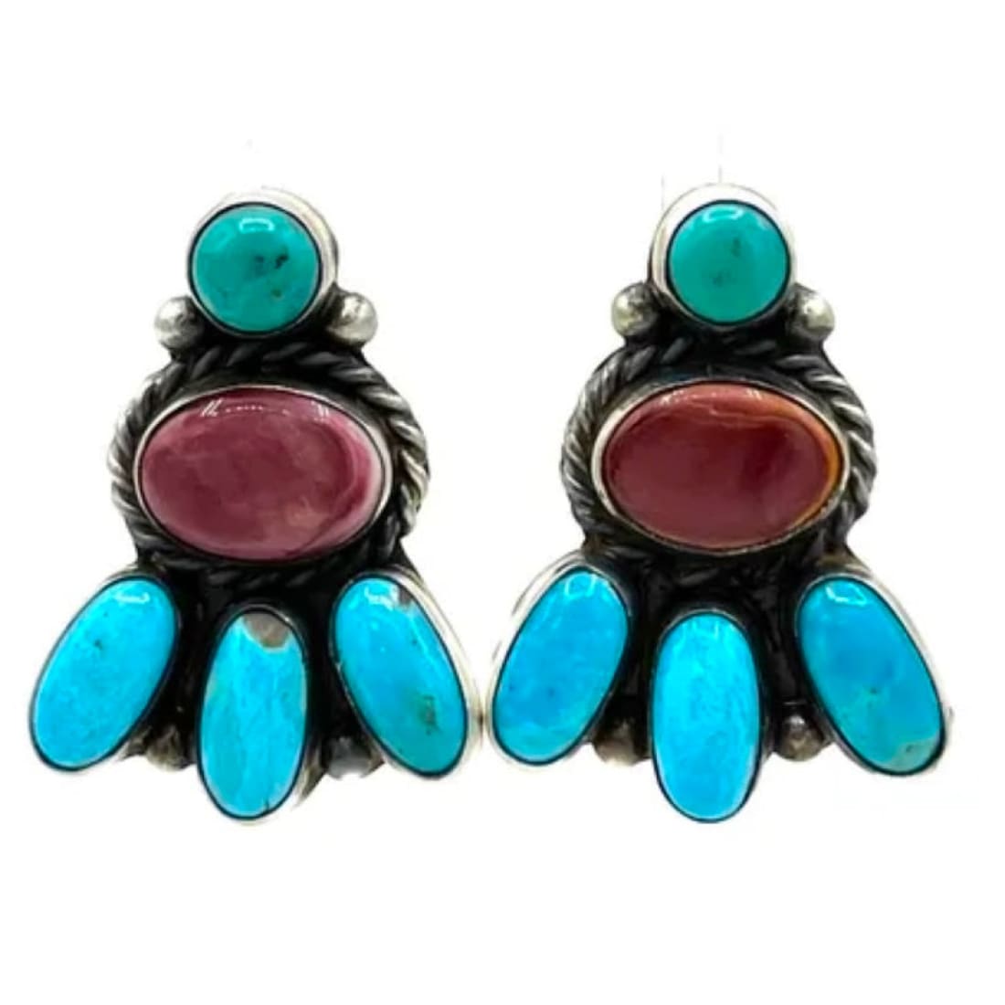 Navajo Purple Spiny Turquoise Cluster Post Earrings Sterling B. Lee