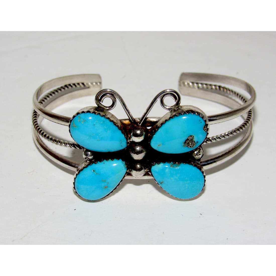 Navajo Kingman Turquoise Butterfly Cuff Bracelet Sterling Silver Signed