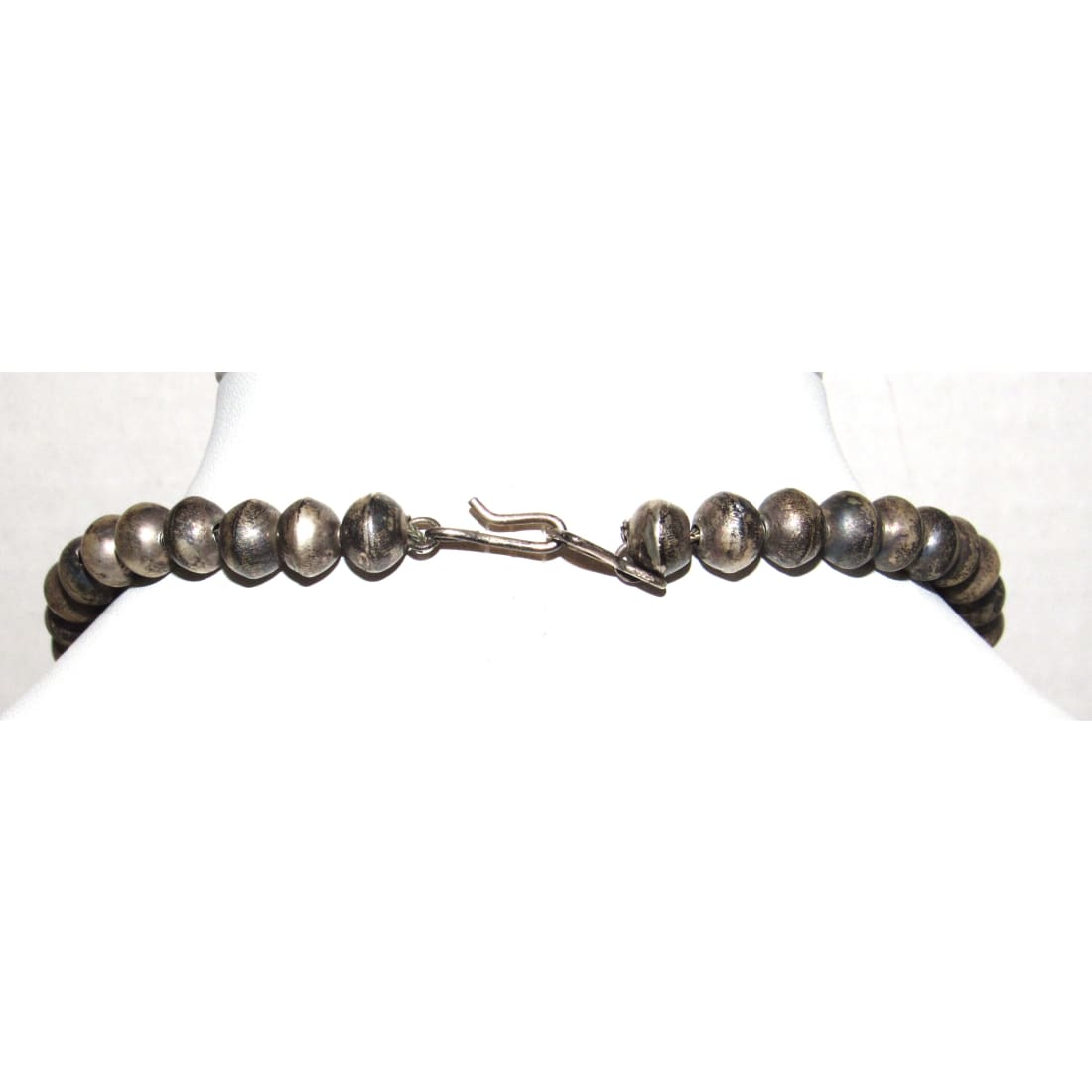 Old Pawn Handmade Silver Navajo Pearls Necklace Saucer Beads Hand stamped 16L