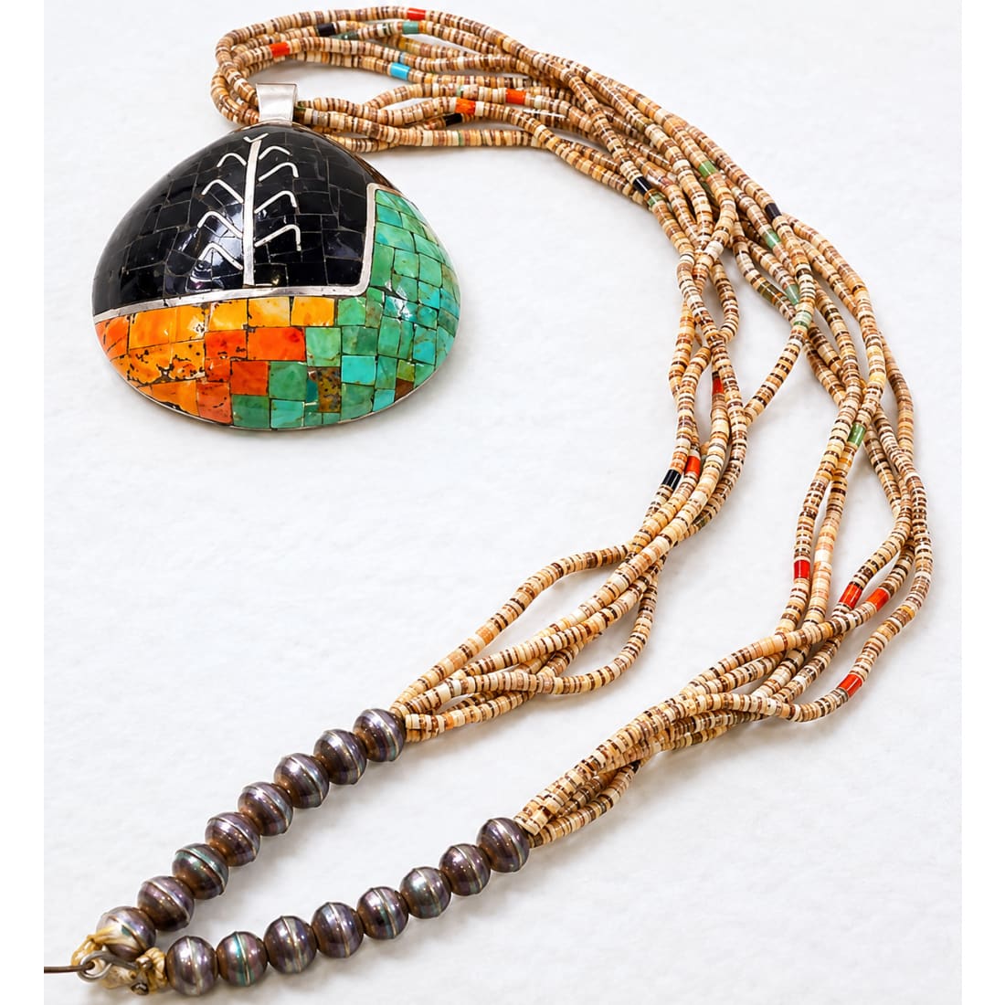 Old Pawn Santo Domingo Kewa Shell Turquoise Silver Heishi Necklace