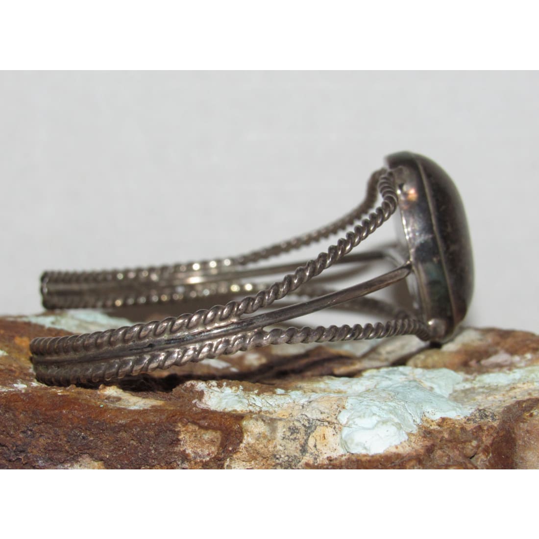 Vintage Taxco Mexico Hematite Cuff Bracelet 925 Silver