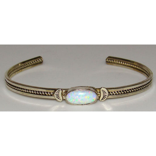 Navajo Opal Bracelet Stacker Sterling Silver Cuff Native American Signed