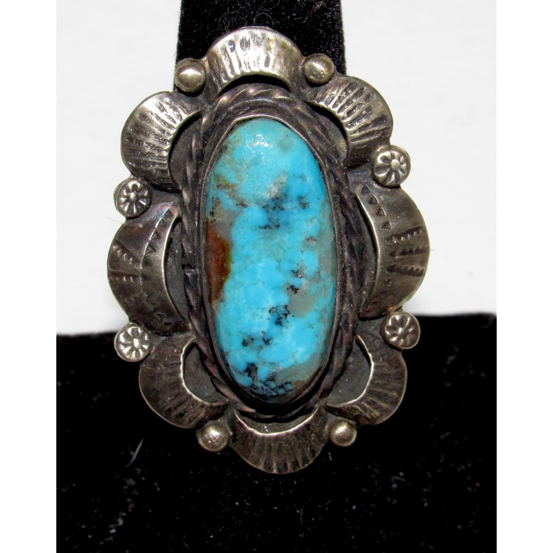 Navajo Kingman Turquoise Statement Ring Sz 6.5 Sterling Silver