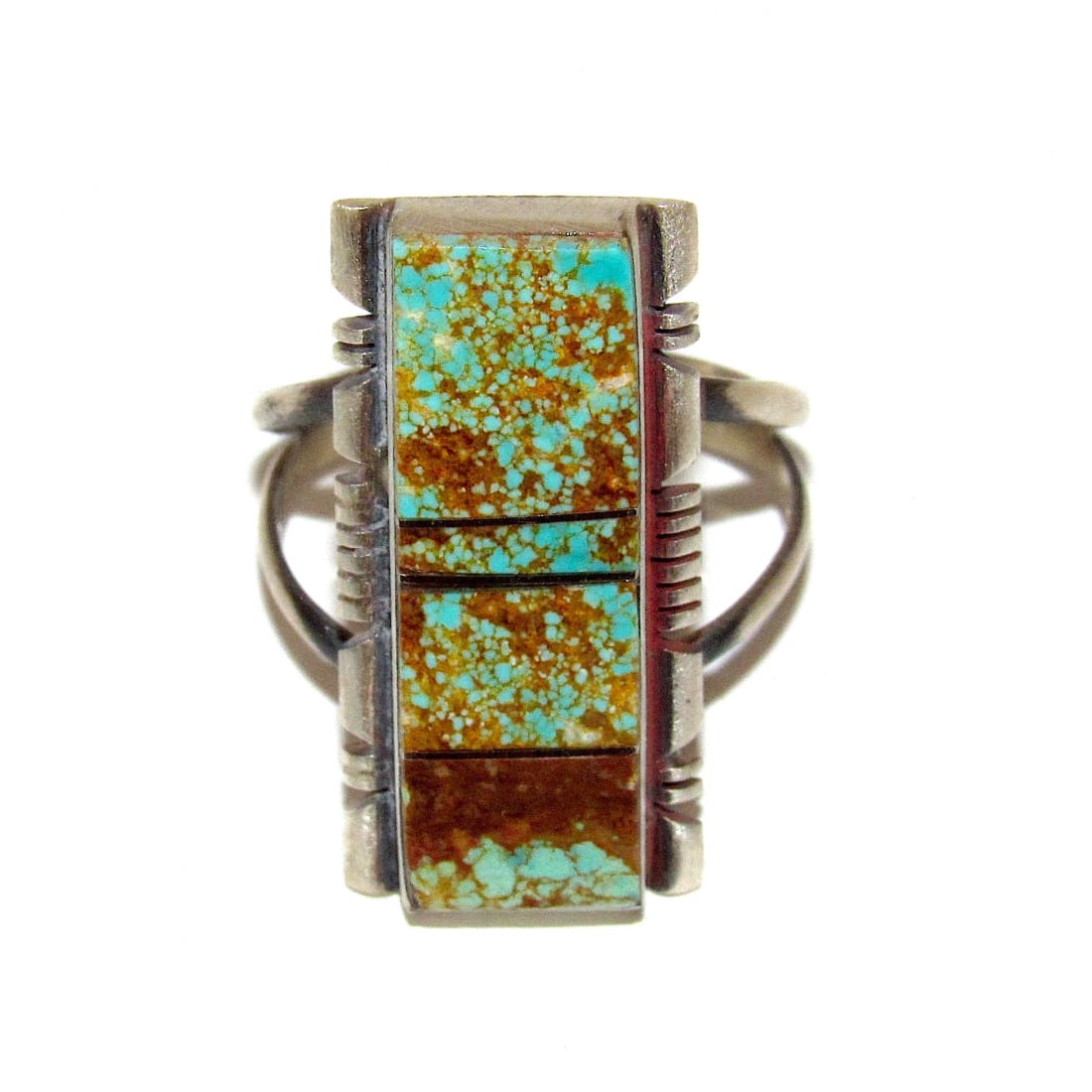 Navajo Number 8 Turquoise Inlay Ring Sz 8 Sterling Silver Steve Francisco