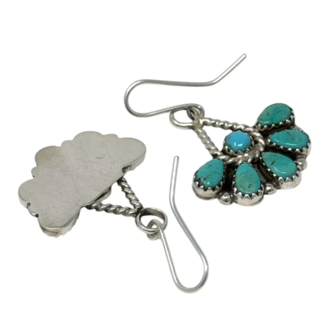 Navajo Turquoise Cluster Naja Squash Blossom Necklace & Earrings Set Sterling Nez