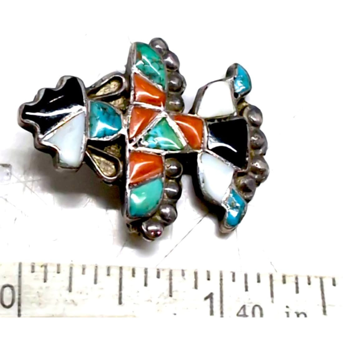 Old Pawn Zuni Knifewing Kachina Pin Pendant Sterling Silver Turquoise Coral MOP