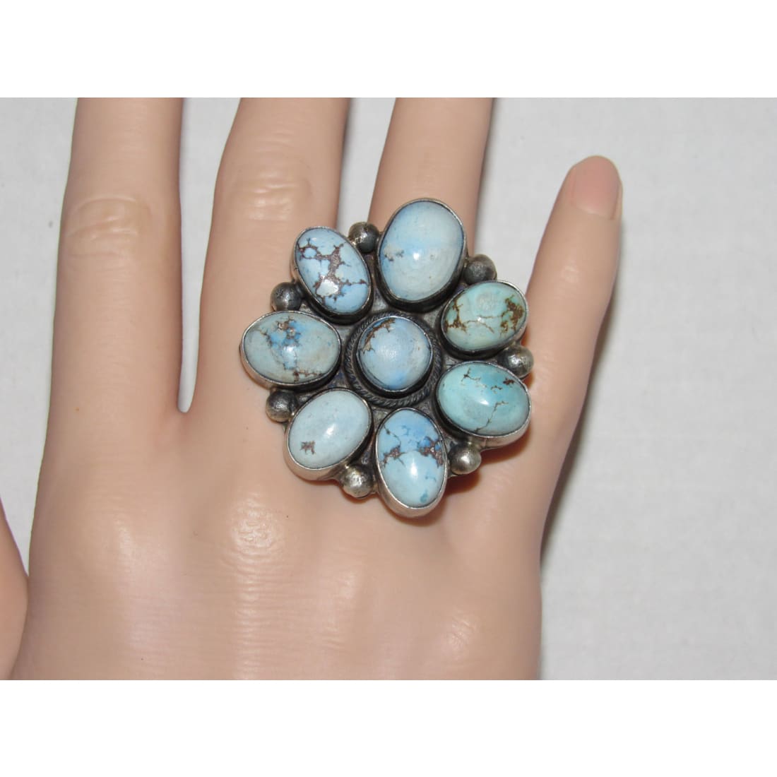 Massive Navajo Golden Hills Turquoise Cluster Ring Sz 8 Adjustable A. Martinez
