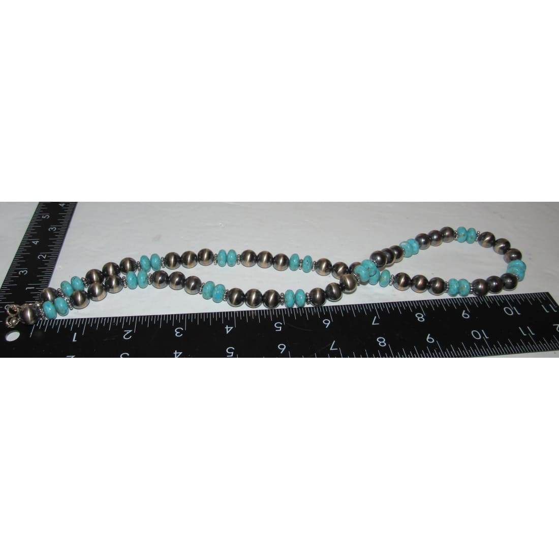 Navajo Pearls Necklace Sterling Silver Turquoise Beads Accents 25"L