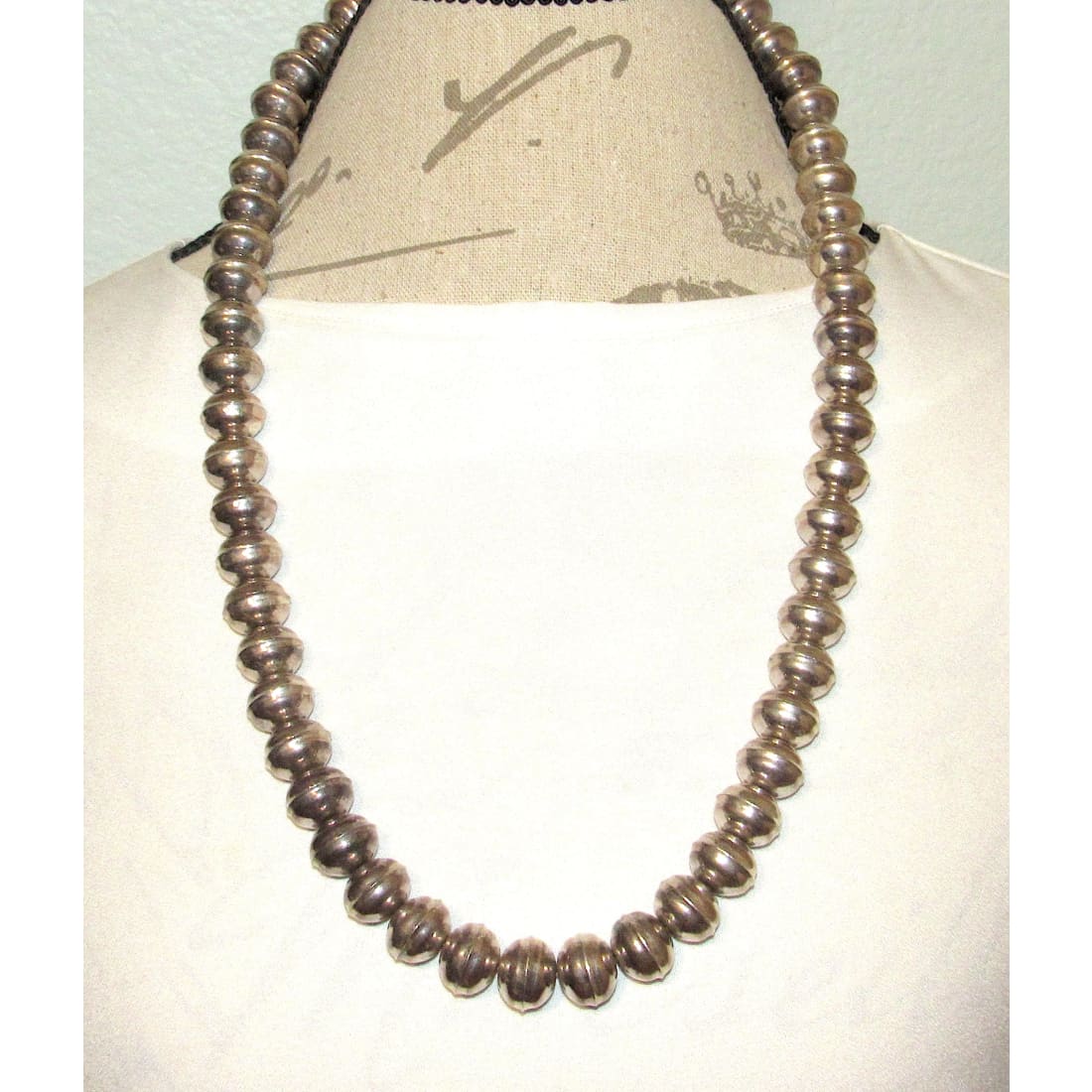 Early Navajo Pearls Necklace Hand Made Beads Sterling Silver 100g