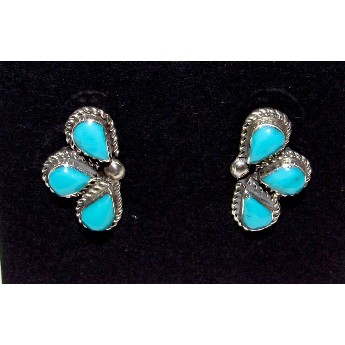 Navajo Sleeping Beauty Turquoise Half Cluster Post Earrings Sterling Silver