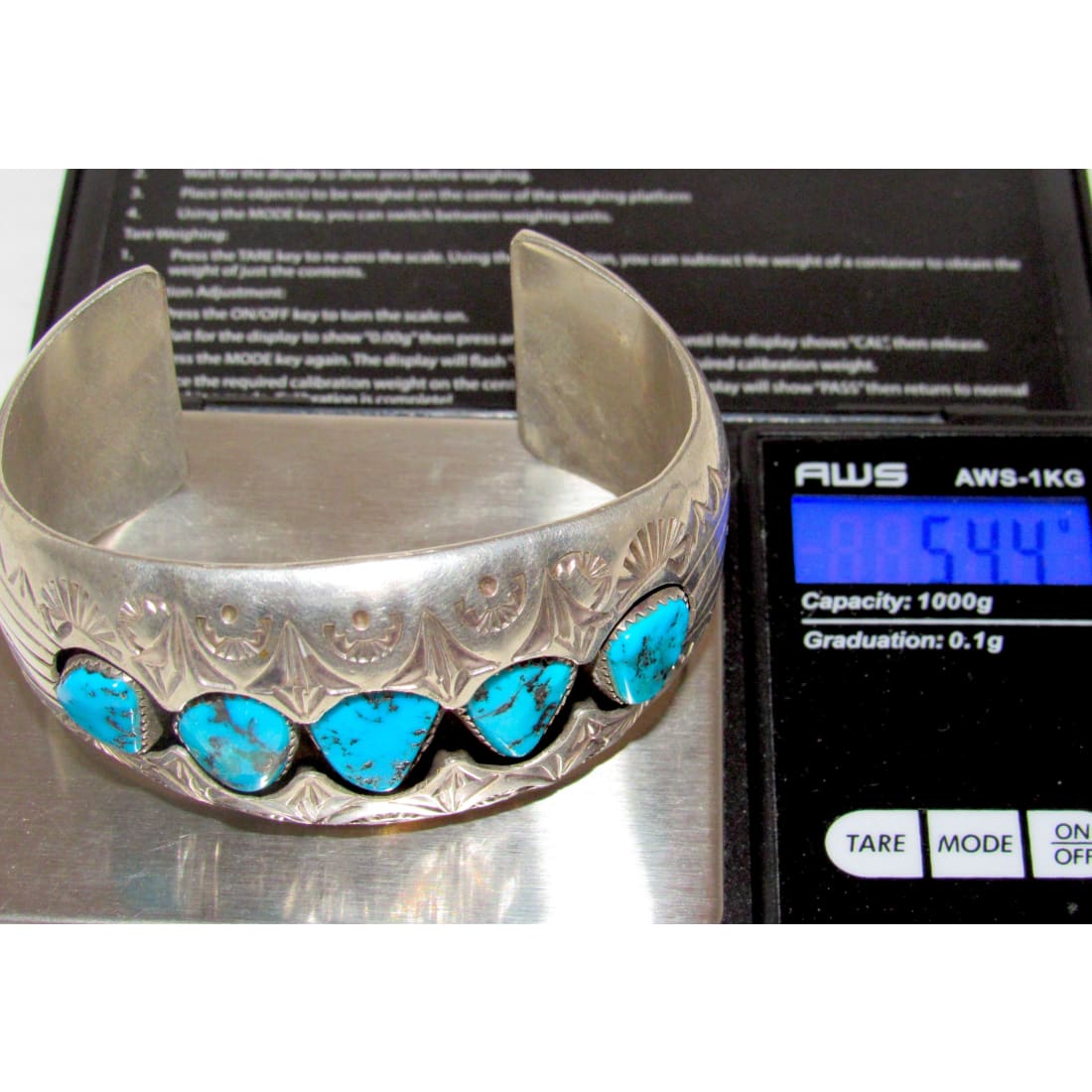 Vintage Navajo Kingman Turquoise Cuff Bracelet P. Benally Sterling Silver